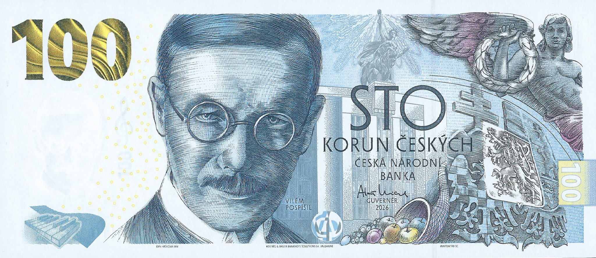 Czech Republic 100 Koruna Commemorative Banknote 2026 – Vilém Pospíšil & Czech National Bank